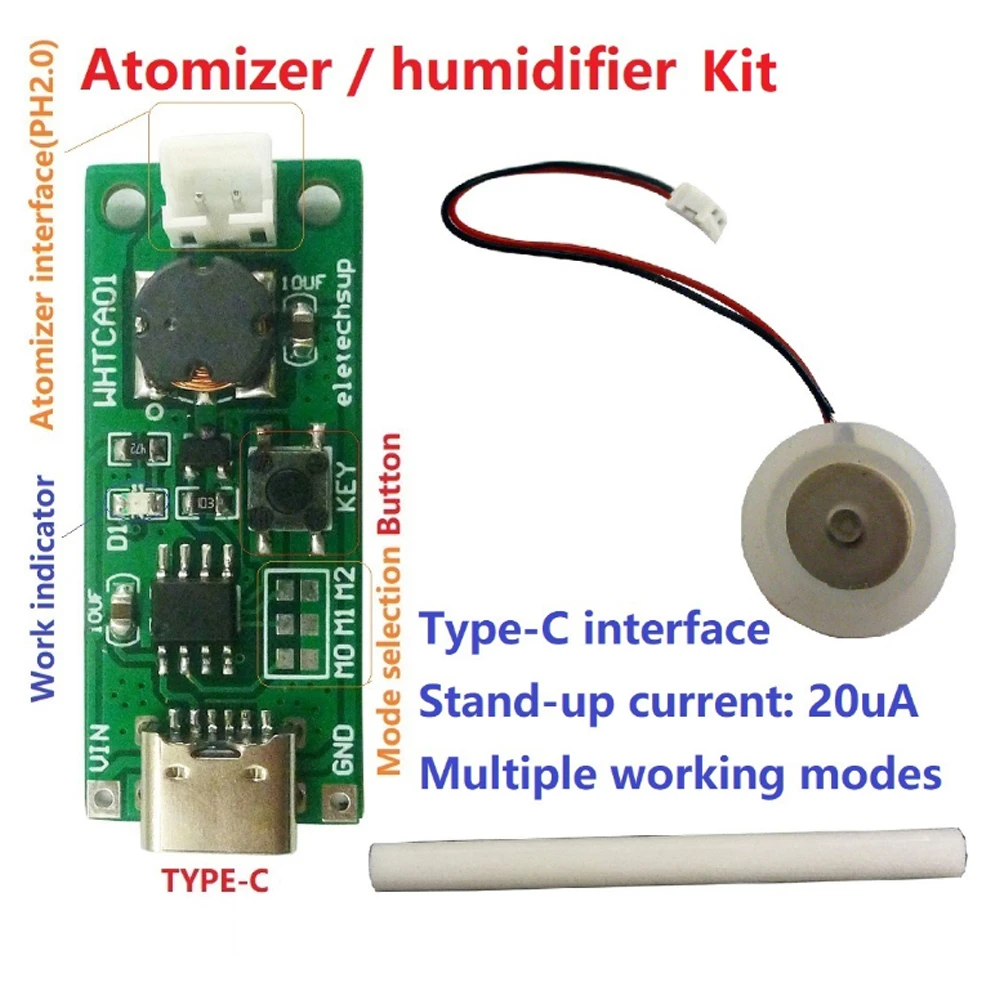 Type-C USB Mini Mist Maker Fogger Atomizer Transducer Atomizer Film Plate Accessories Humidifier Rubber Gasket DIY Kit