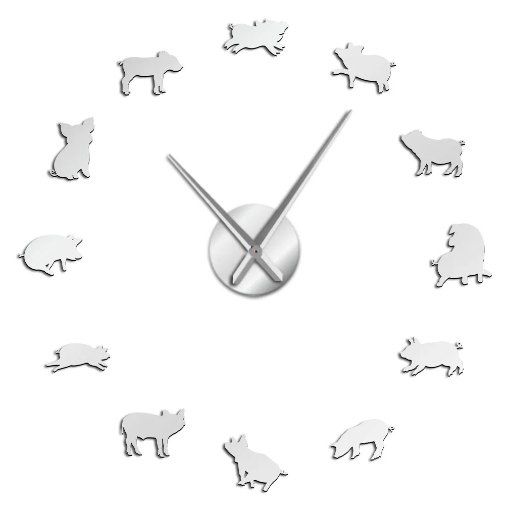 Silver Милый поросенок мультфильм бесшумные механические настенные часы поросенок Современные настенные художественные Детские поросенки бескаркасные настенные часы детские комнаты детский Декор стен - Цвет: Silver