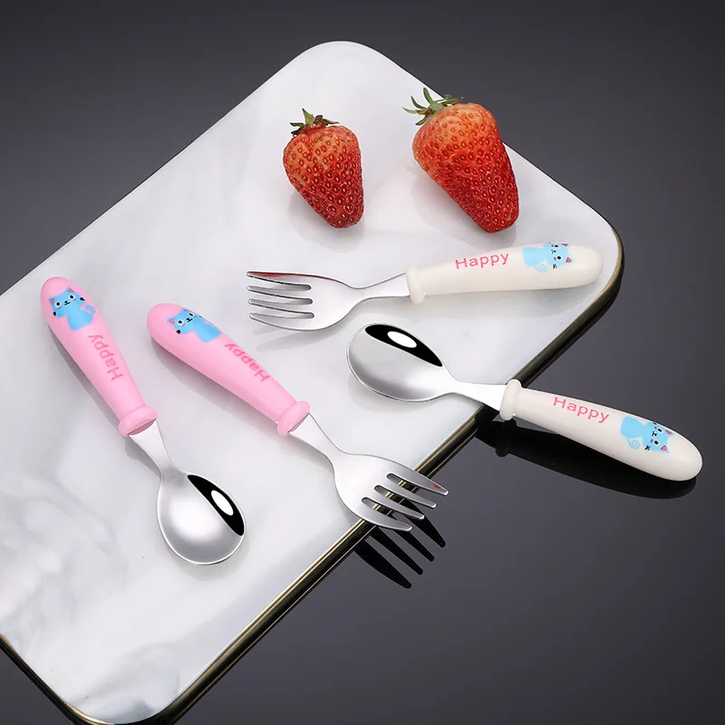 Baby Gadgets Tableware Set Children Utensil Stainless Steel Toddler Dinnerware Cutlery Cartoon Infant Food Feeding Spoon Fork