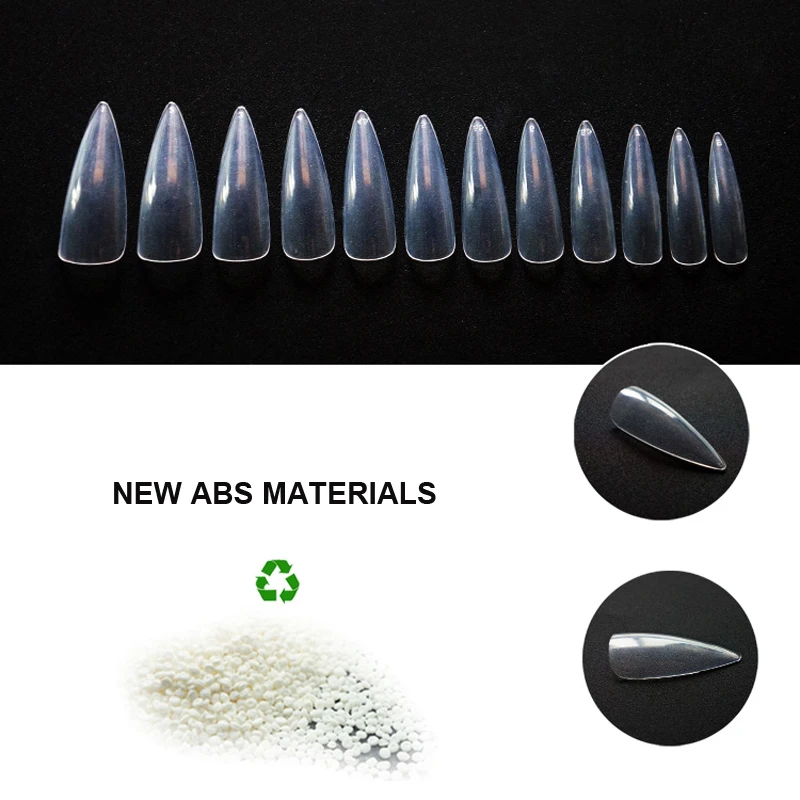 

500 Pcs New ABS Materials Fake Nail Tips Salon Long Stiletto False Nails Tips Professional Full Cover DIY Acrylic Fake Nails Art