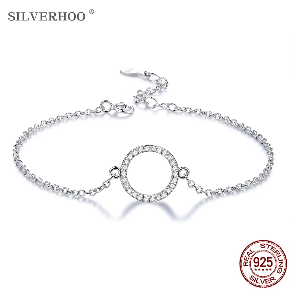 SILVERHOO 925 стерлингового серебра браслет для женщин блестящие кубического циркония