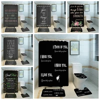 black poly fabric shower curtain encouraging words pattern bathroom decor hanging screen background wall covering bath mat