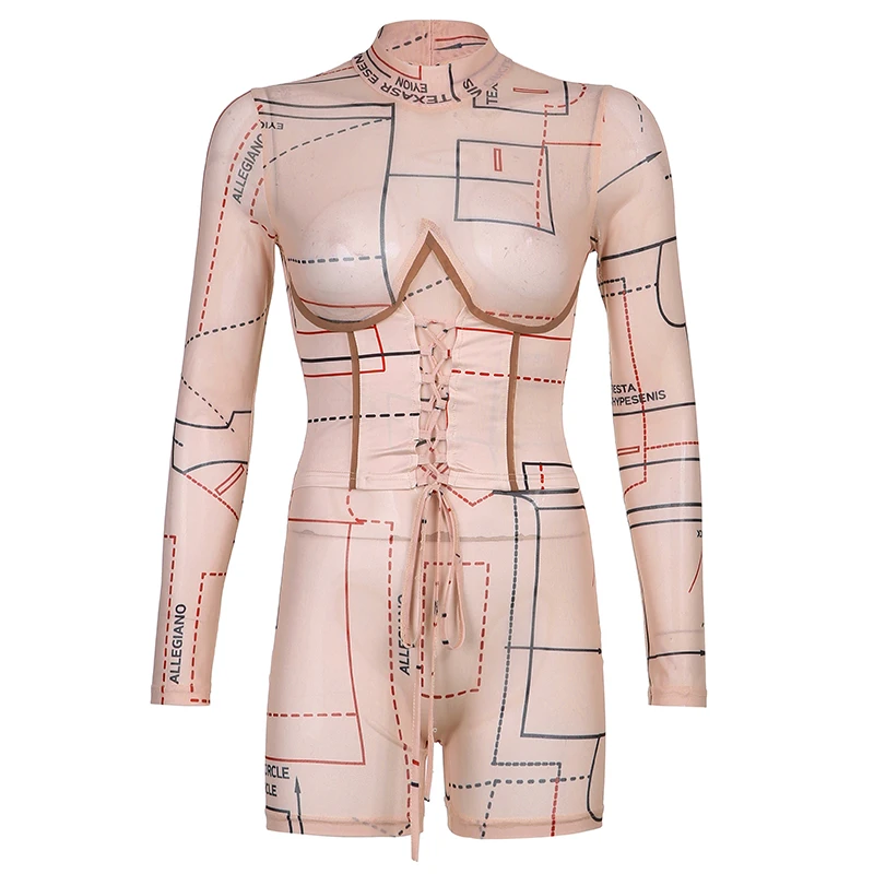 

BIIKPIIK One Piece Playsuits Drawstring Long Sleeve Autumn Elegant Jumpsuit Workout Casual Fashion Overalls Print Female Rompers