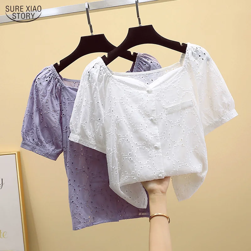 

Женская шифоновая блузка с квадратным вырезом, кардиган свободного покроя с пышными рукавами, однотонная блузка с вырезами, модель 2021, 9878