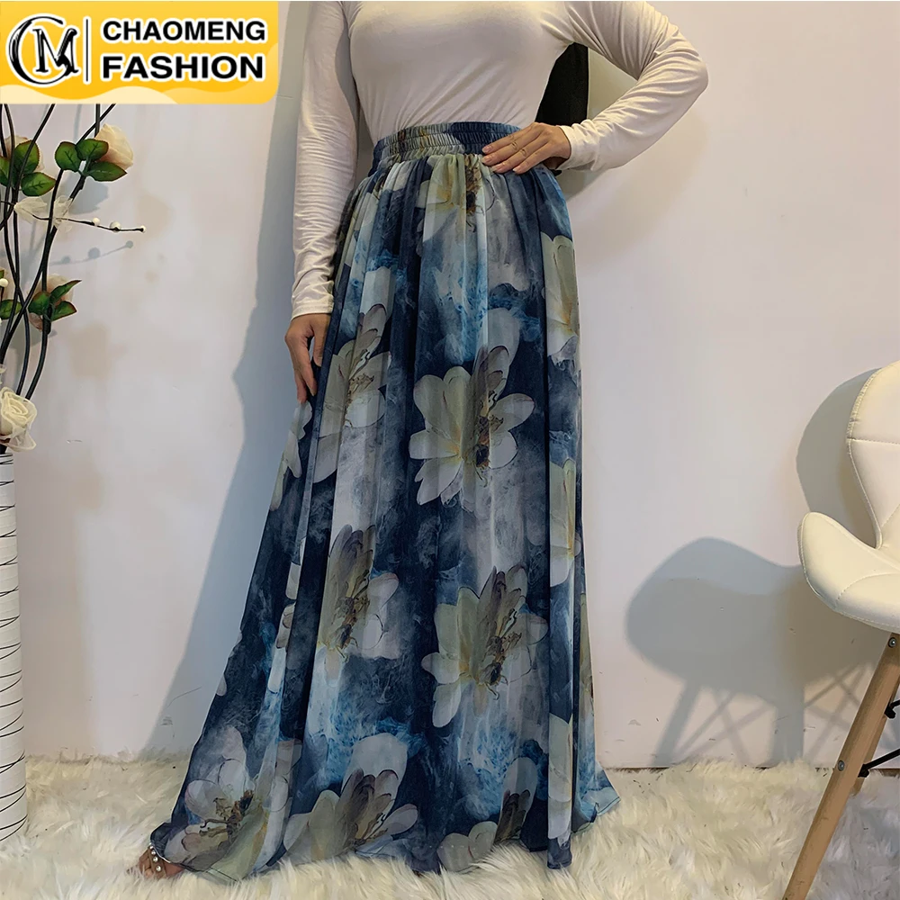 

Faldas Largas Mujer Pure Chiffon Long Skirt Abayas For Women Maxi Vestidos Jupe Longue Femme Musulman Elegant Modest Clothing