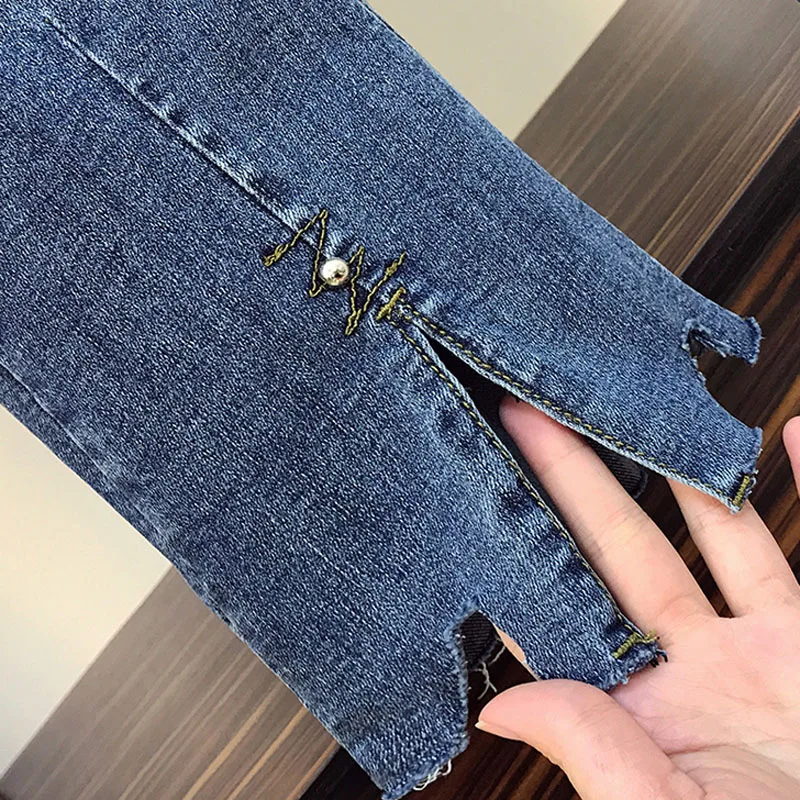 

JMPRS Washed Women Flare Jeans Spring High Waist Blue Streetwear Denim Ankle-Length Pants Fashion Split Casual Skinny Jean 2021
