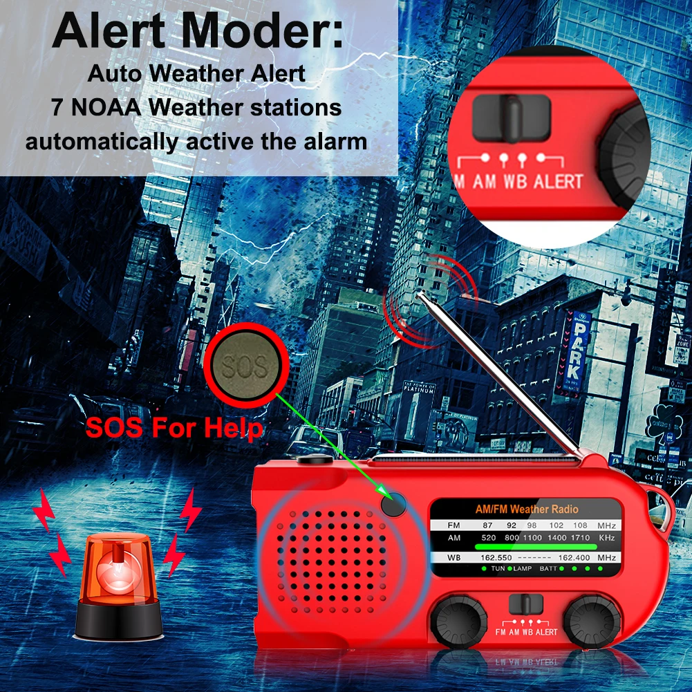 5000mah Portable Radio Hand Crank Solar Usb Charging Fm Am Wb Alert Emergency Weather With Led Flashlight Torch   | Электроника