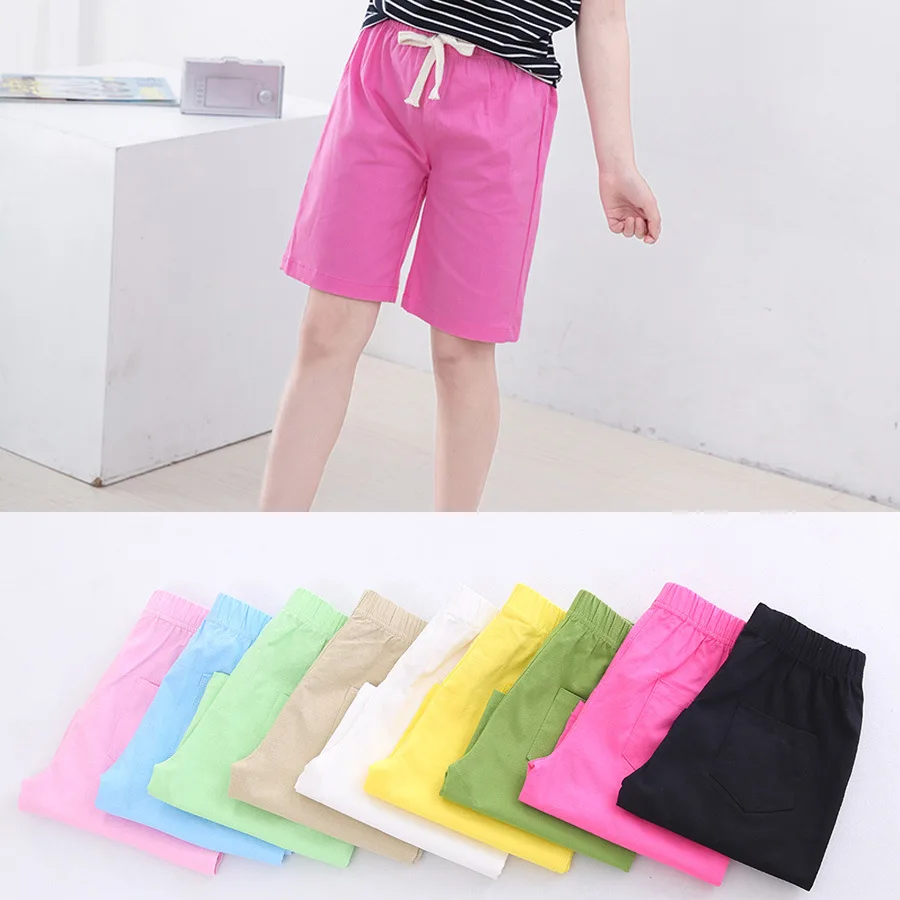 

2021 Summer New Boys Girls Shorts Kids Cotton Five-point Beach Pants Swimming Trunks 2 to 10Y Children's Solid Color Clothing