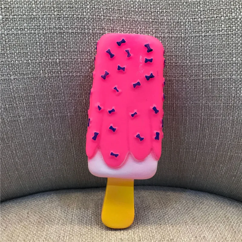 

Dog Toy Chew Squeaky Rubber Pink Popsicle Shaped Toys for Cat Puppy Baby Dogs Ice Cream Bite Molar Toy Funny Interactive