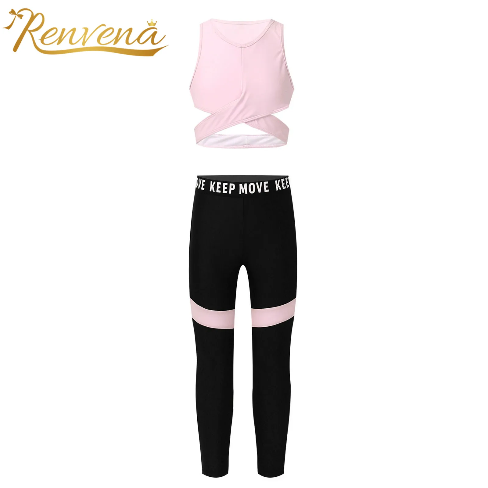

2Pcs Kids Girls Tracusuit Sweatsuits Sport Suits Racer Back Top Color Block Pants Kids Ballet Gym Dancewear Sport Yoga Set