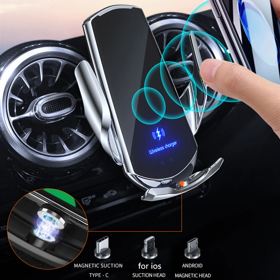 15w car wireless charger for iphone 12 pro 11 xs xr x samsung s20 s10 magnetic usb infrared sensor phone holder mount chargers free global shipping