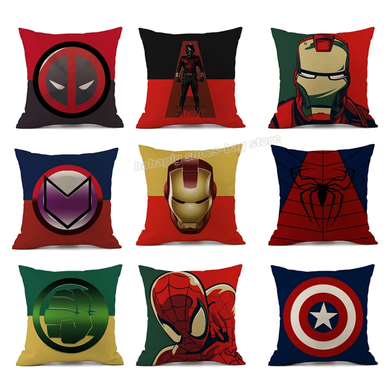 Льняная наволочка для подушки Marvel Капитан Америка Человек-паук Железный человек