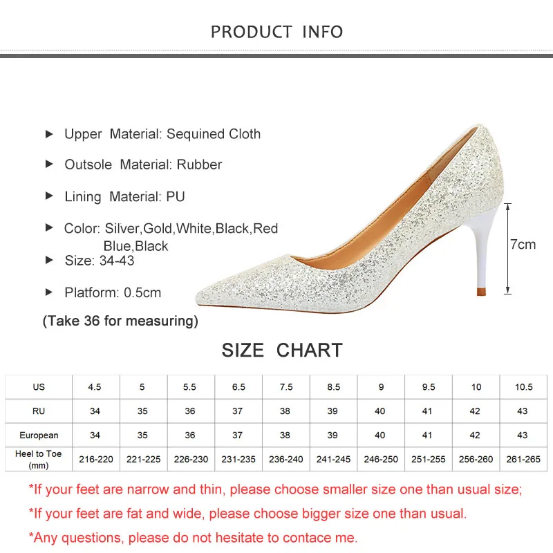 

2020 New Spring Women Pumps 7cm High Thin Heel Pointed Toe Sexy Ladies Bling Bridal Wedding Women Shoes White Female High Heels