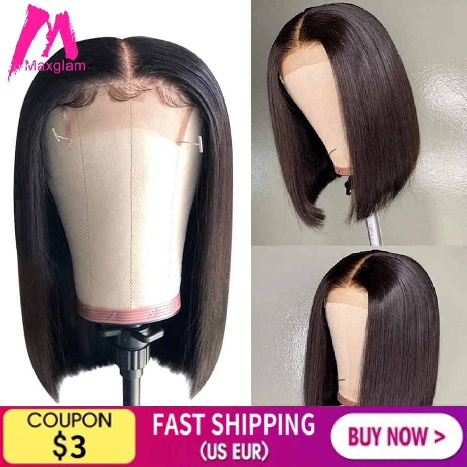 Парик короткий Боб с застежкой 4x4 парики из человеческих волос на сетке спереди