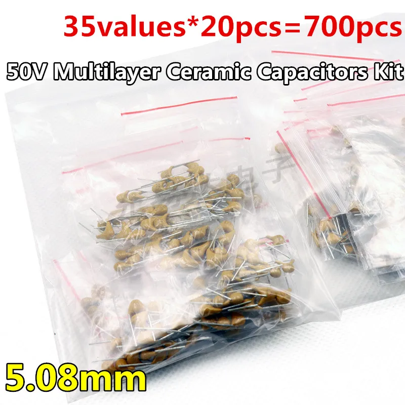 

35Values*20pcs=700pcs 10pF~2.2uF 50V 5.08mm Multilayer Ceramic Capacitors Assortment Ki Monolithic capacitors MLCC