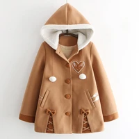 kawaii soft girls wool blend jacket women winter coat fleece warm thick college teens lolita cute bunny brown hooded outerwear