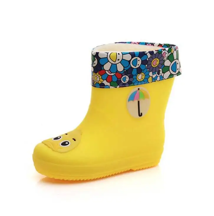 Yellow duck Детские Водонепроницаемые Нескользящие ботинки от дождя для мальчиков и девочек, милые непромокаемые ботинки с героями мультфильмов, Детские всесезонные съемные резиновые водонепроницаемые ботинки - Цвет: Yellow duck