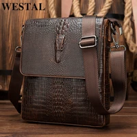 westal mens shoulder bag for men genuine leather crocodile pattern vintage crossbody bag for men flap zipper messenger bag 8857