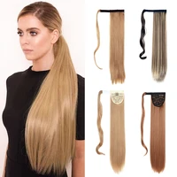 azqueen 22 inch synthetic ponytail hair fiber heat resistant straight hair with fake hair chip in hair extensions pony tail wig