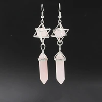 qimoshi crystal hexagon eardrop for woman girls real healing stone earrings korean fashion gift