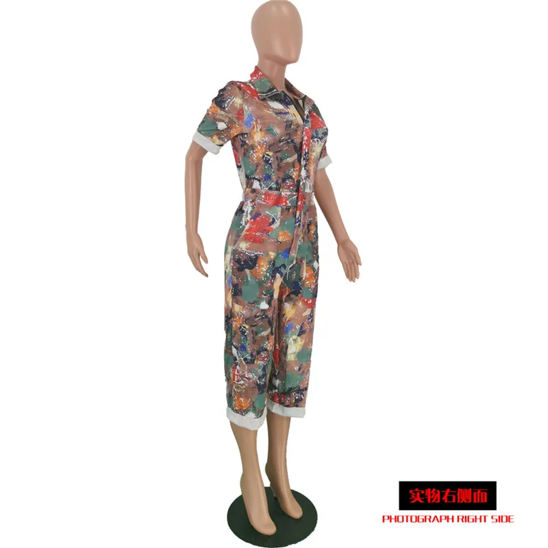 Женский комбинезон с отложным воротником повседневный камуфляжный коротким