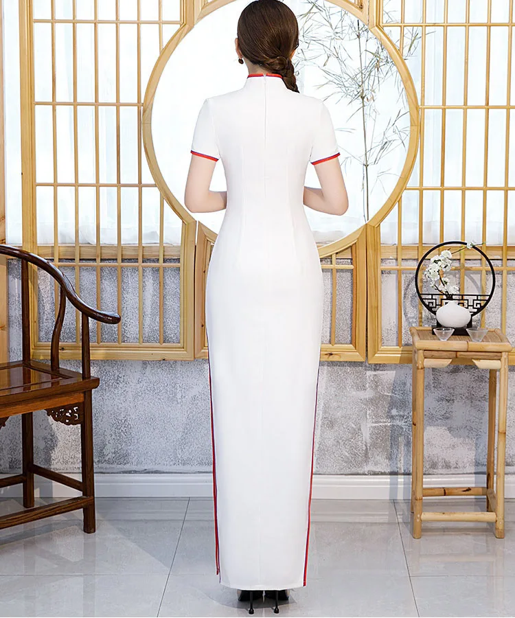 Женское винтажное платье чонсам белое Повседневное в китайском стиле вечерние