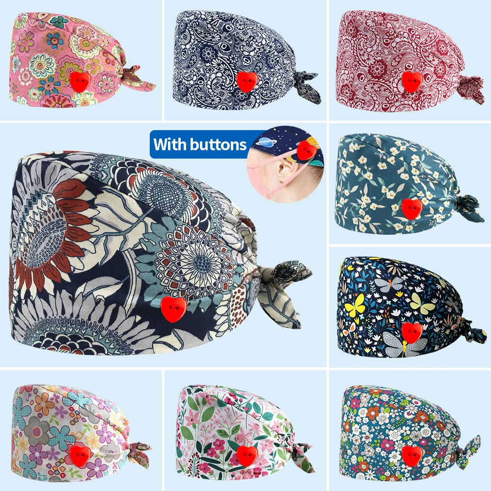 

Unisex High Quality Nurse Cap Scrub Hats Pharmacy Lab Nursing Hat Women Spa with Button Scrubs Caps Medical Uniform Accessories