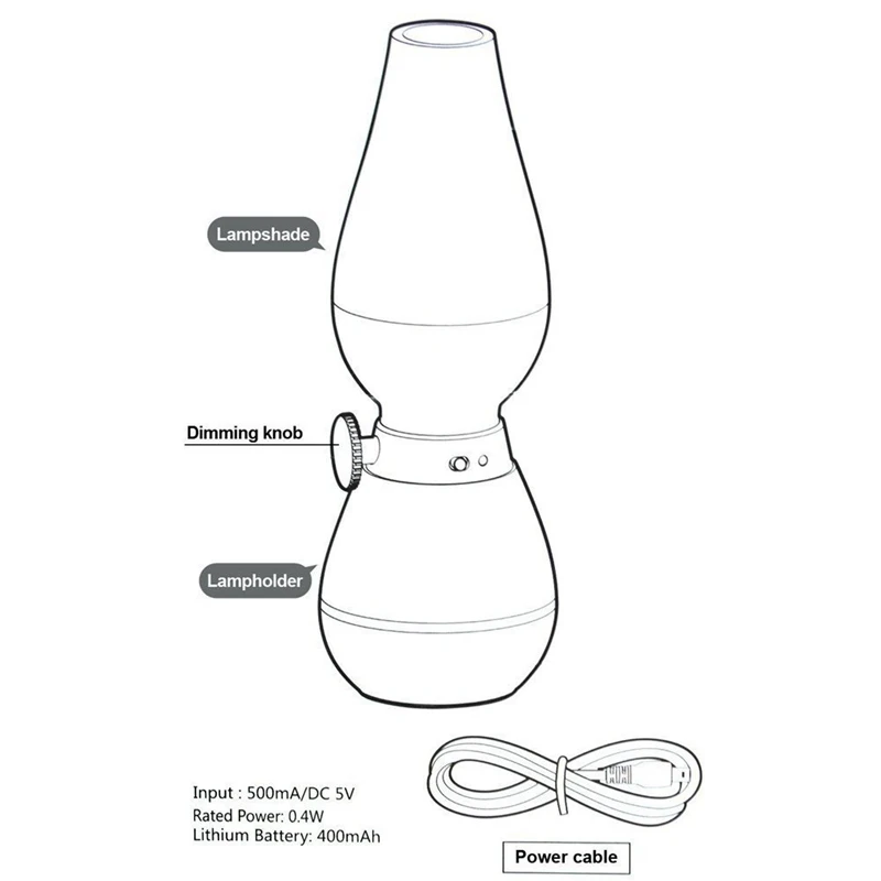 Светодиодная керосиновая лампа в стиле ретро настольная с регулируемой яркостью