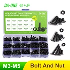 Набор высококачественных черных болтов с потайной головкой и шестигранной головкой M3 M4 M5, 425-шт, набор винтов и гаек-набор из легированной стали класса 10,9