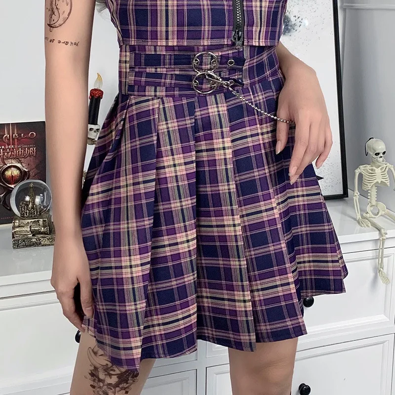 

Summer Plaid Pleated Women Mini Skirts Harajuku Female Empire Casual Japanese Kawaii Cute Skirts Student Uniform Sailor Skirt