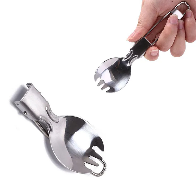 Портативная Складная ложка столовые приборы из нержавеющей стали для