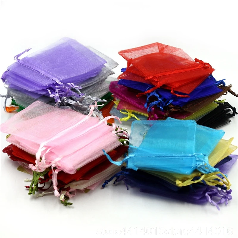 

100pcs 20*30cm Organza Craft Gift Bag Drawstring Organza Packaging Bags Wedding Party Jewelry Bag Gift & Pouches Pink 88