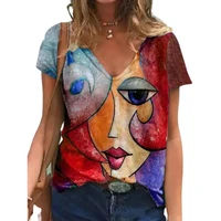 v neck tshirt womens summer casual oversize print shirt tops loose vintage female tee streetwear y2k short sleeve clothes s 5xl
