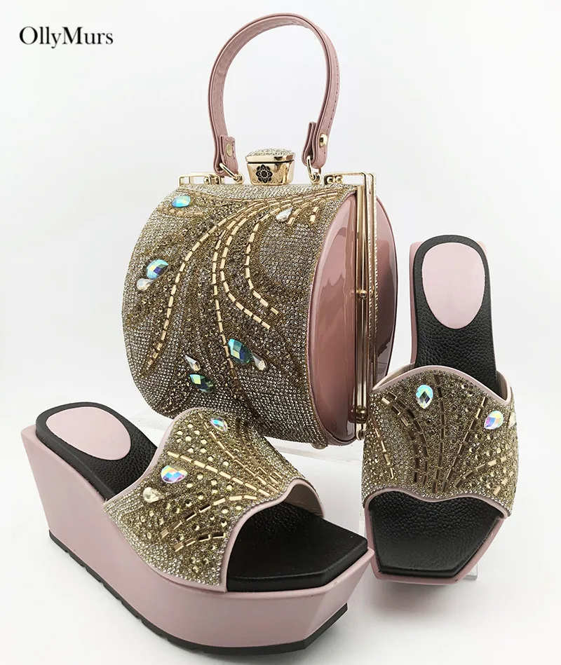 В нигерийском стиле из PU искусственной кожи с Стразы Женский комплект обуви и