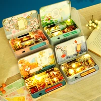mini box theatre dollhouse miniature toy with furniture diy miniature doll house led light toys for children birthday gift