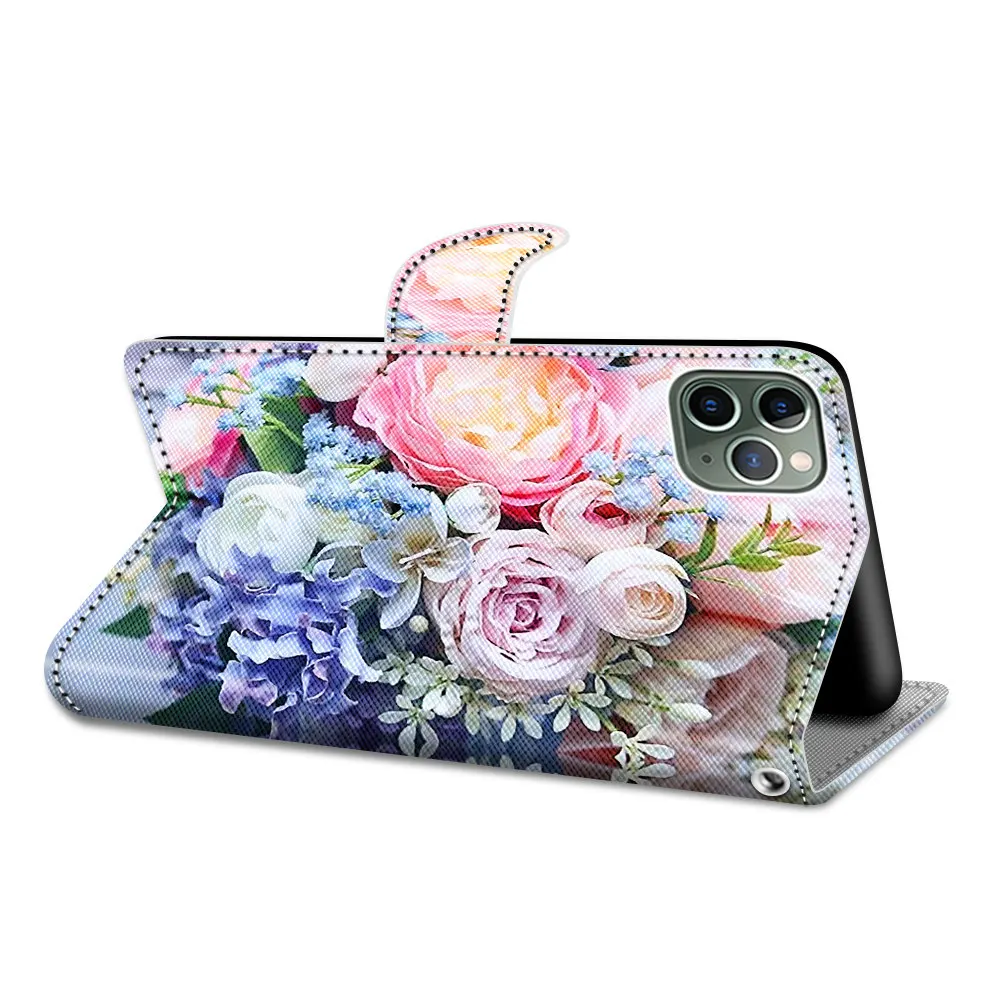 Wallet Flip Case For Samsung S5 S6 S7 S8 S9 S10 S10E S20 Plus Cover Flower Cat Fundas Cover For iPhone 6 6S 7 8 Mobile Phone Bag images - 6