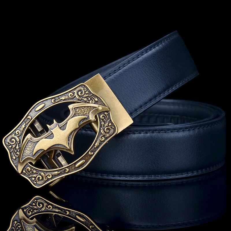 

Genuine Leather For Men High Quality Black Buckle Jeans Belt Cowskin Casual Belts Business Belt Cowboy waistband luxury Bat