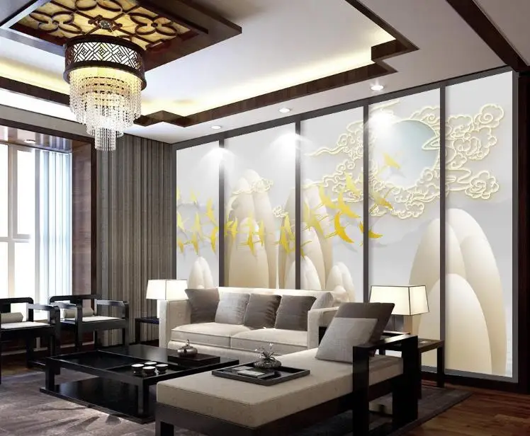 Пользовательские обои для дома декоративные золотые Летающие птицы Стильные