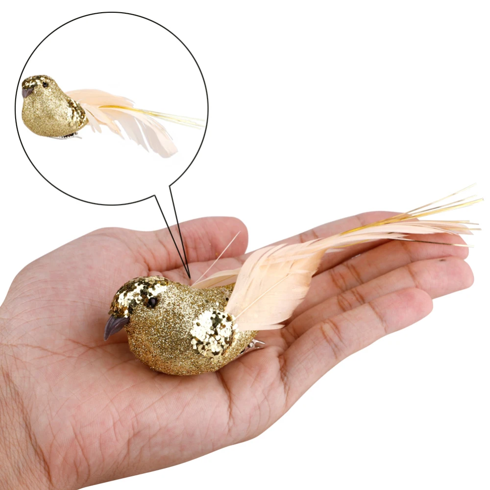

12Pcs Lifelike Lovely Feathered Glitter Artificial Birds Clip On Christmas Tree Ornament Door Hat Festival Wedding Embellishment