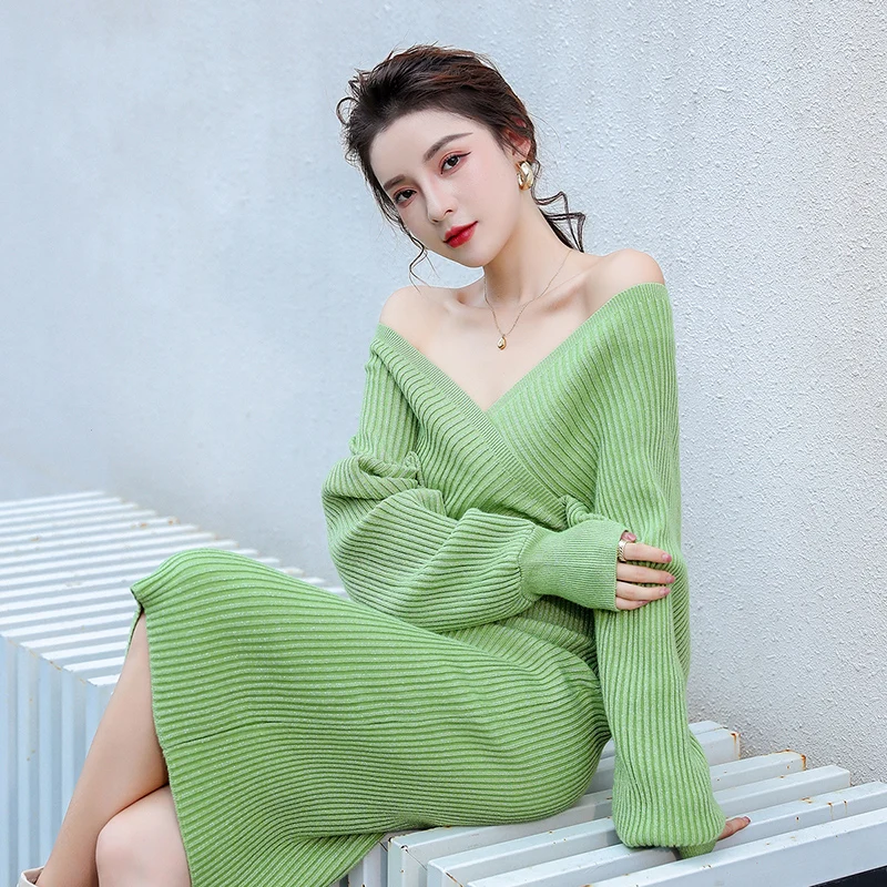 

2 Pieces Set Knitted Pullover Sweater Lurex Shinning Knit Jumper Tops and Skirt Suits Fashion V Neck Sexy Tracksuits