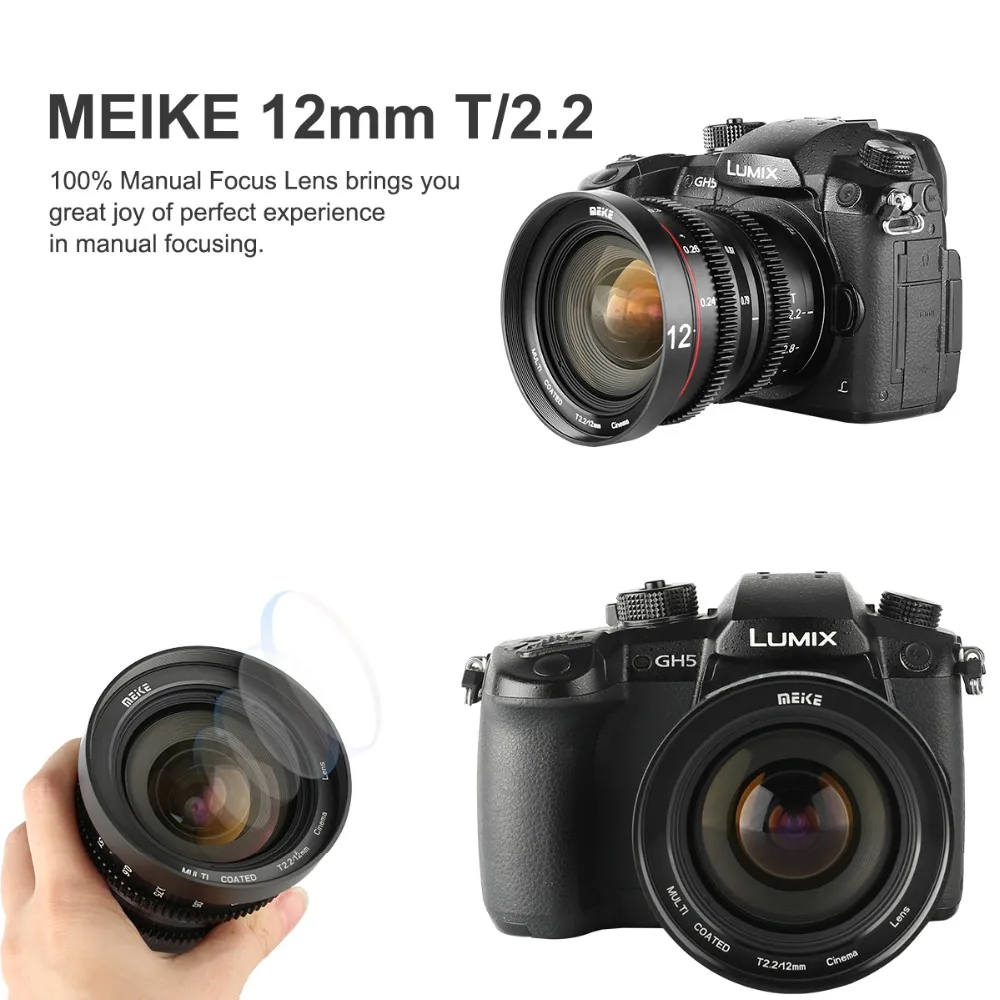 Meike MK 12 мм T2.2 большая апертура ручная фокусировка Cine объектив для Micro Four Thirds(MFT, M4/3) крепление для Olympus Panasonic+ подарок