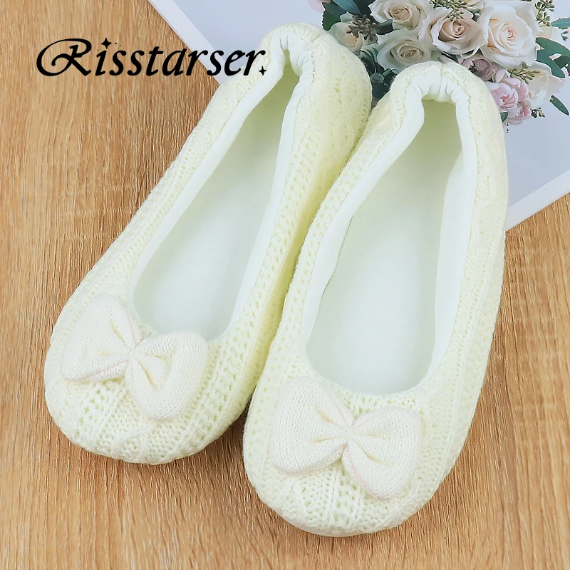 Женские туфли с бантом в Корейском стиле Нескользящие шерстяные теплые удобные