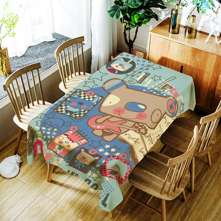 

Modern style printed household tablecloth cute cartoon animal pattern washable decorative household waterproof tablecloth