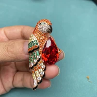 pirmiana vigorous parrot brooch s925 silver 5a quality cz gemstone jewelry for lady and men christmas gifts