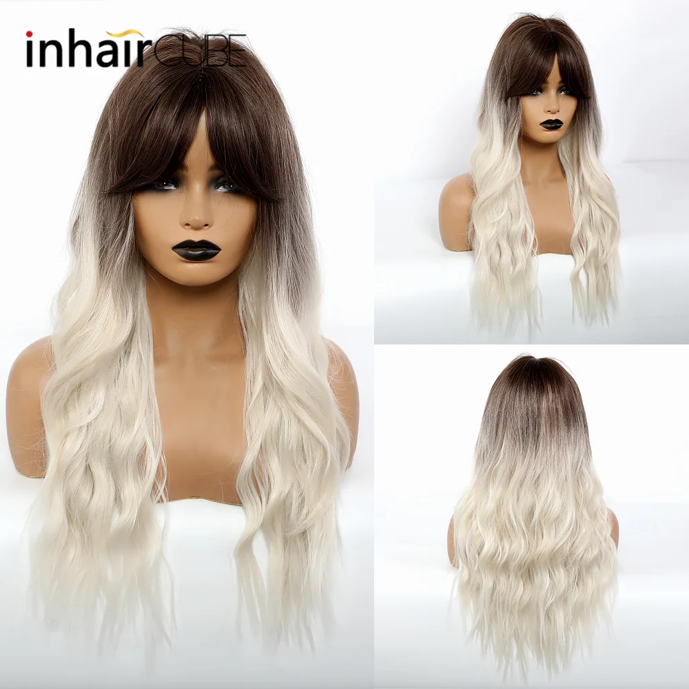 Inhaircube с эффектом омбре темно-коричневый корневой длинный кудрявый синтетический