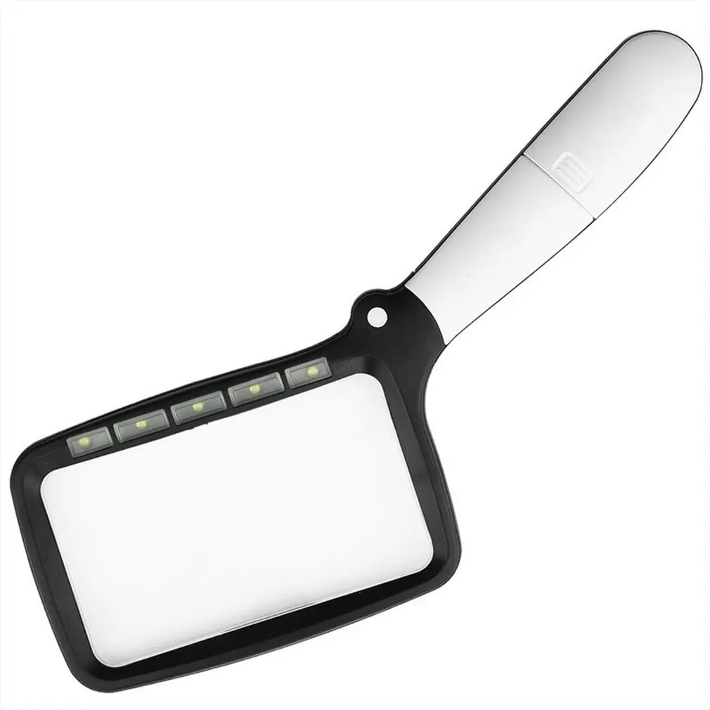 

Rectangular Foldable Handheld 5 Led Reading 2 Dimming Modes Magnifiers Glass For Reading Jewelry Handicrafts