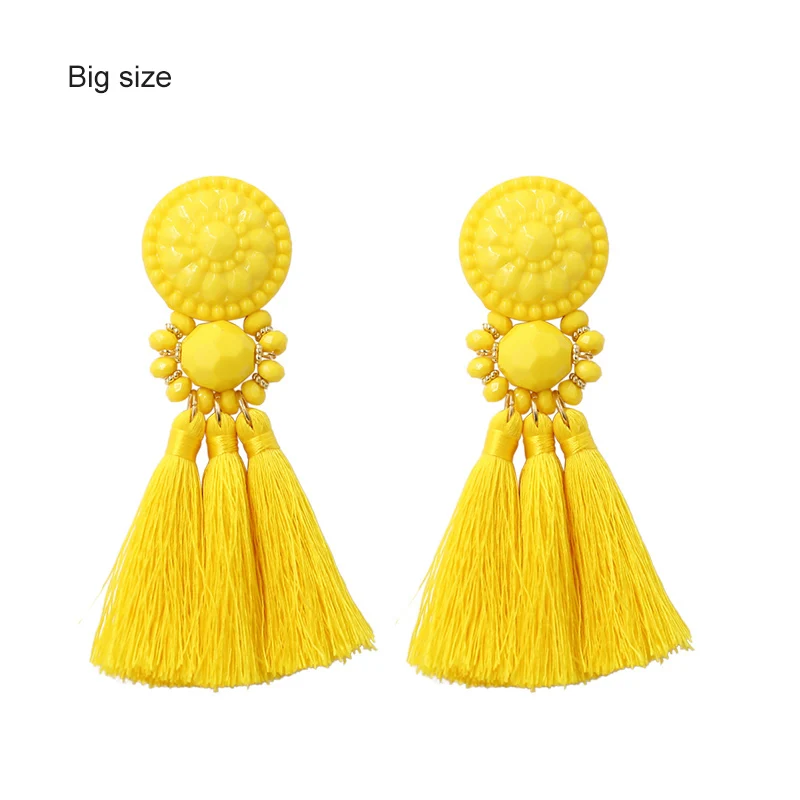 Big-yellow Богемные маленькие серьги с кисточками для женщин, зеленые Разноцветные серьги с бусинами и бахромой, летние серьги, Букле д 'ореиль пенданте, новинка - Окраска металла: Big-yellow
