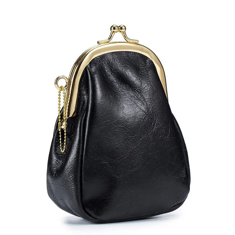 

Retro Kiss Clip Coin Purse Women Small Wallet The First Layer of Oil Wax Cowhide Lipstick Headset Organizer Pouch Change Purse
