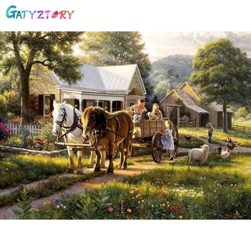 

GATYZTORY 5D DIY Diamond Kids Horse Arrangement Scenery Cross Stitch Animal Square/Round Diamond Embroidery Mosaic Diamond Home