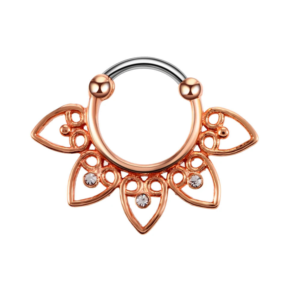 

1PC Copper Tribal Indian Septum Clicker Nose Ring Piercing 16g Crystal Gem Ear Cuff Cartilage Tragus Fashion Body Jewelry